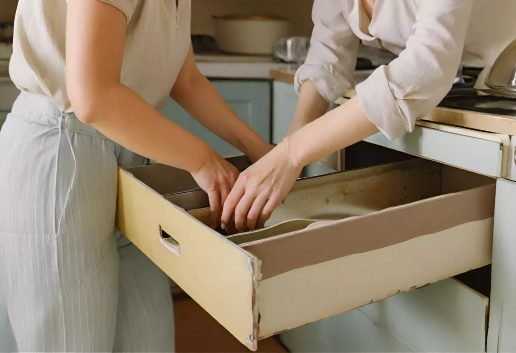 our team members trying to remove old kitchen drawers