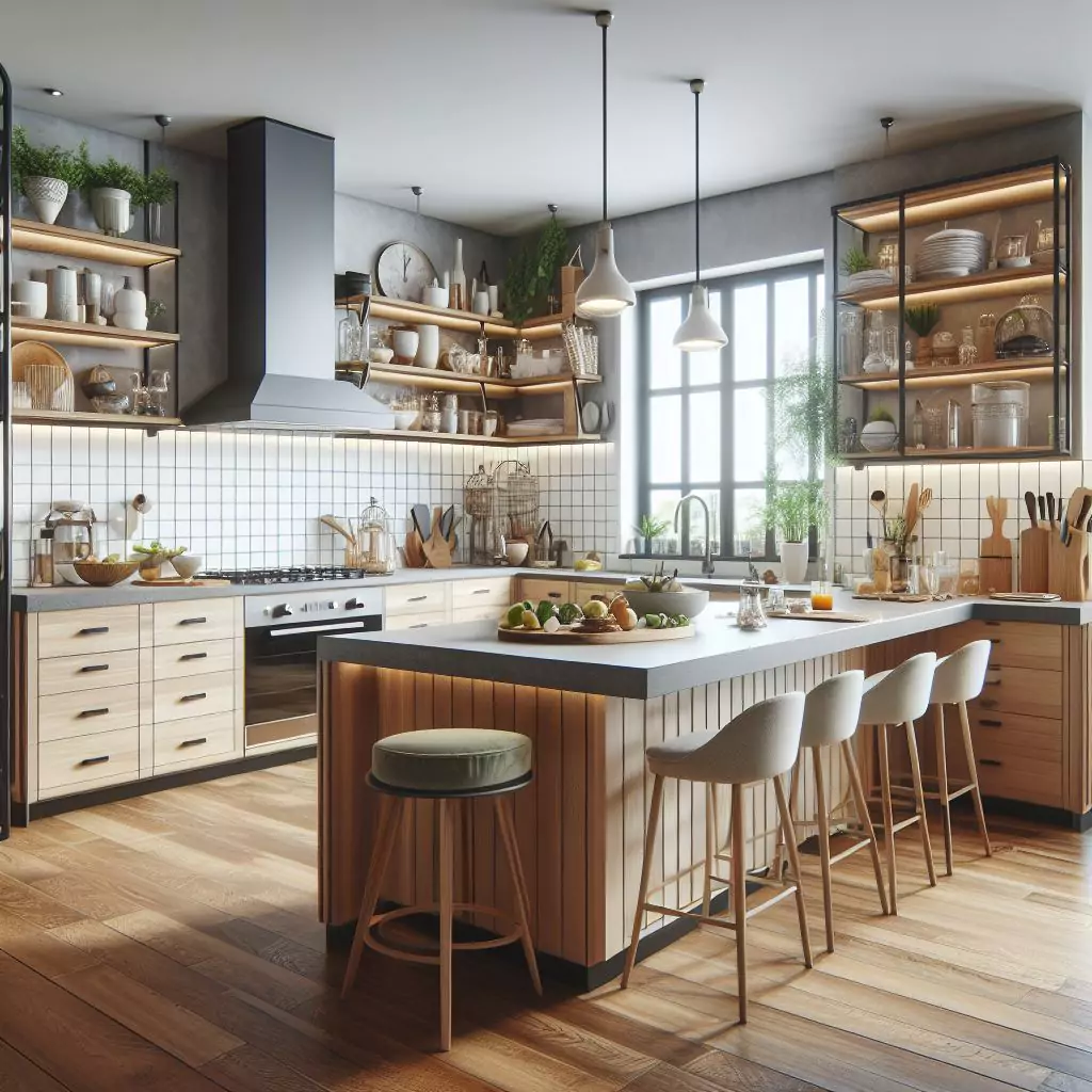 "Kitchen with a corner peninsula bar, connected to the counter, providing a spot for eating and a convenient place to sit while cooking."