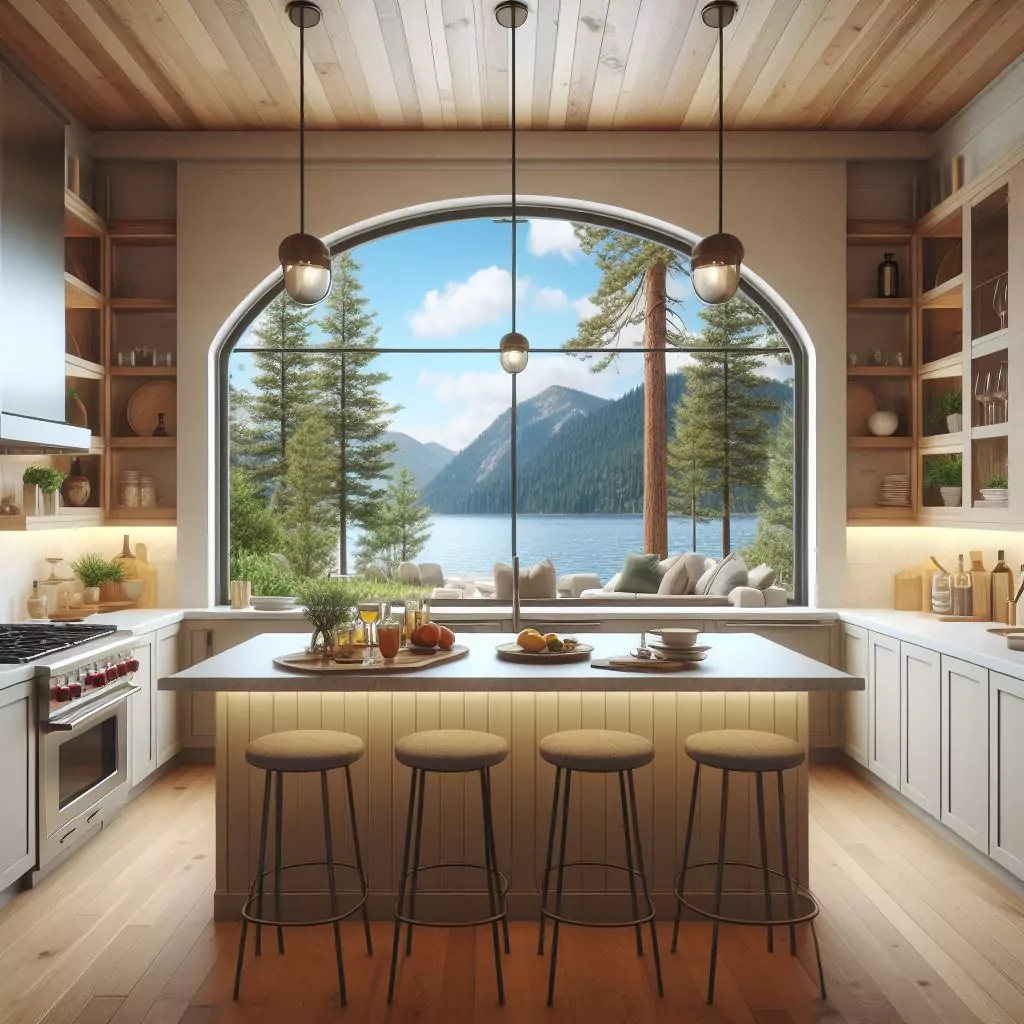 "Kitchen with a scenic view bar, offering a spot to enjoy beautiful surroundings while cooking or entertaining."
