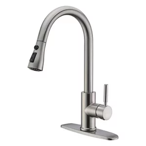 WEWE High Arc Brushed Nickel Pull Out Kitchen Faucet