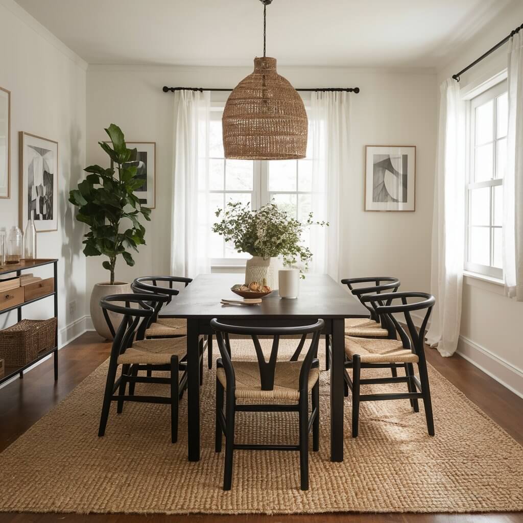 Natural Fibers: A dining room featuring a jute or sisal rug for an organic look.