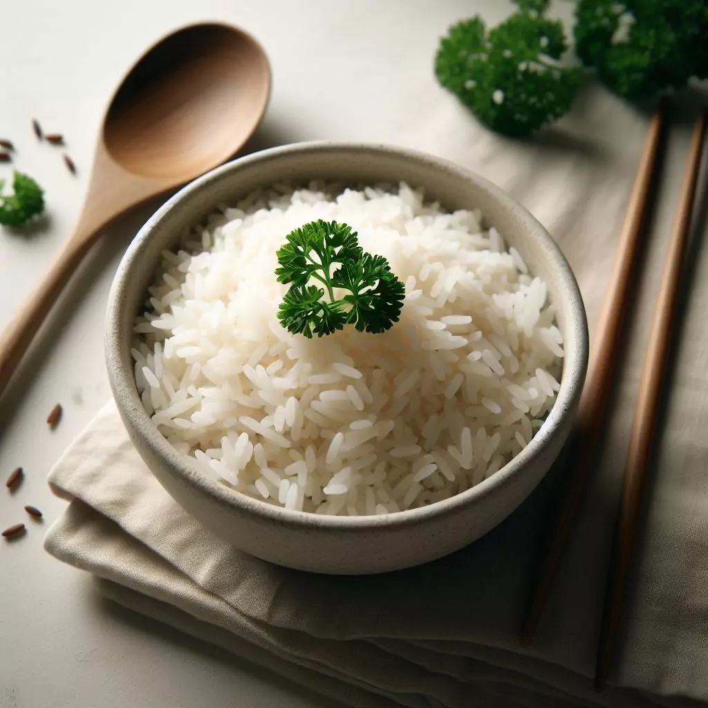 An image of a bowl of rice with parsley on top
