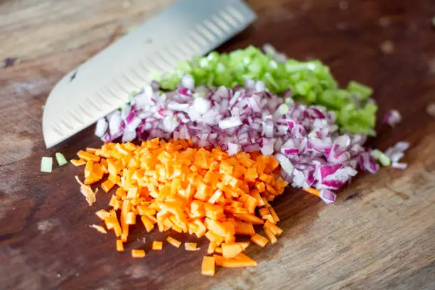 dicing vegetables using a santoku knife