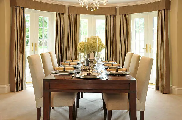 elegant drape curtains in dining room