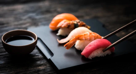 sushi and sashimi upclose