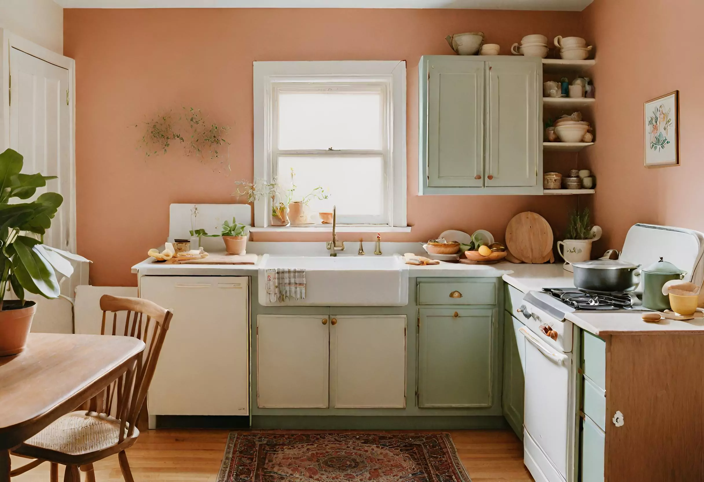 Kitchen refreshed with vintage-inspired accent paint, adding a layer of charm and nostalgia to cabinets, walls, or furniture.