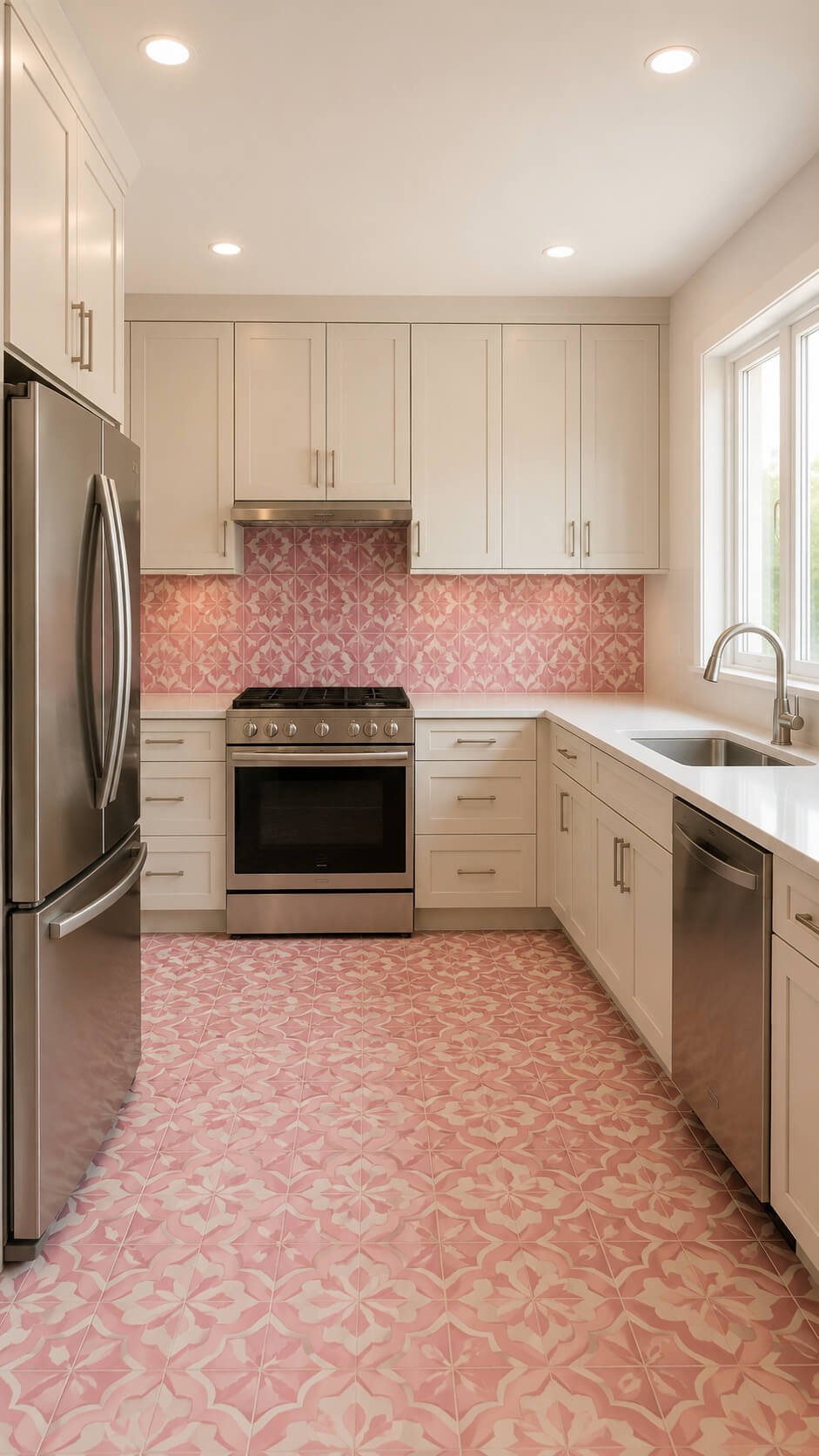 Bright modern kitchen with pink accents