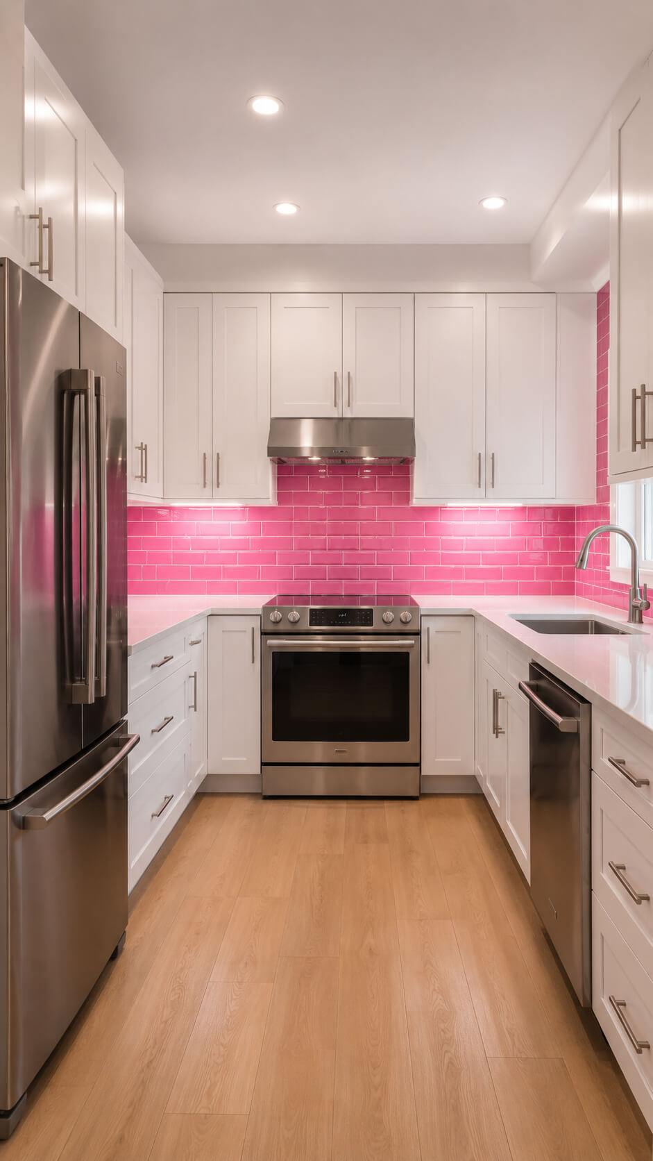 Modern kitchen with pink accents
