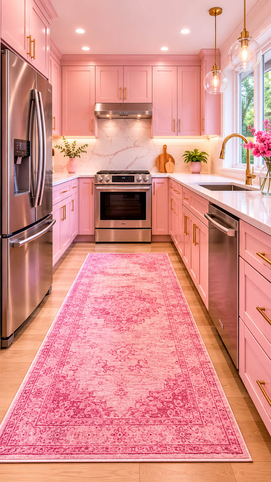 Modern pastel pink kitchen elegance