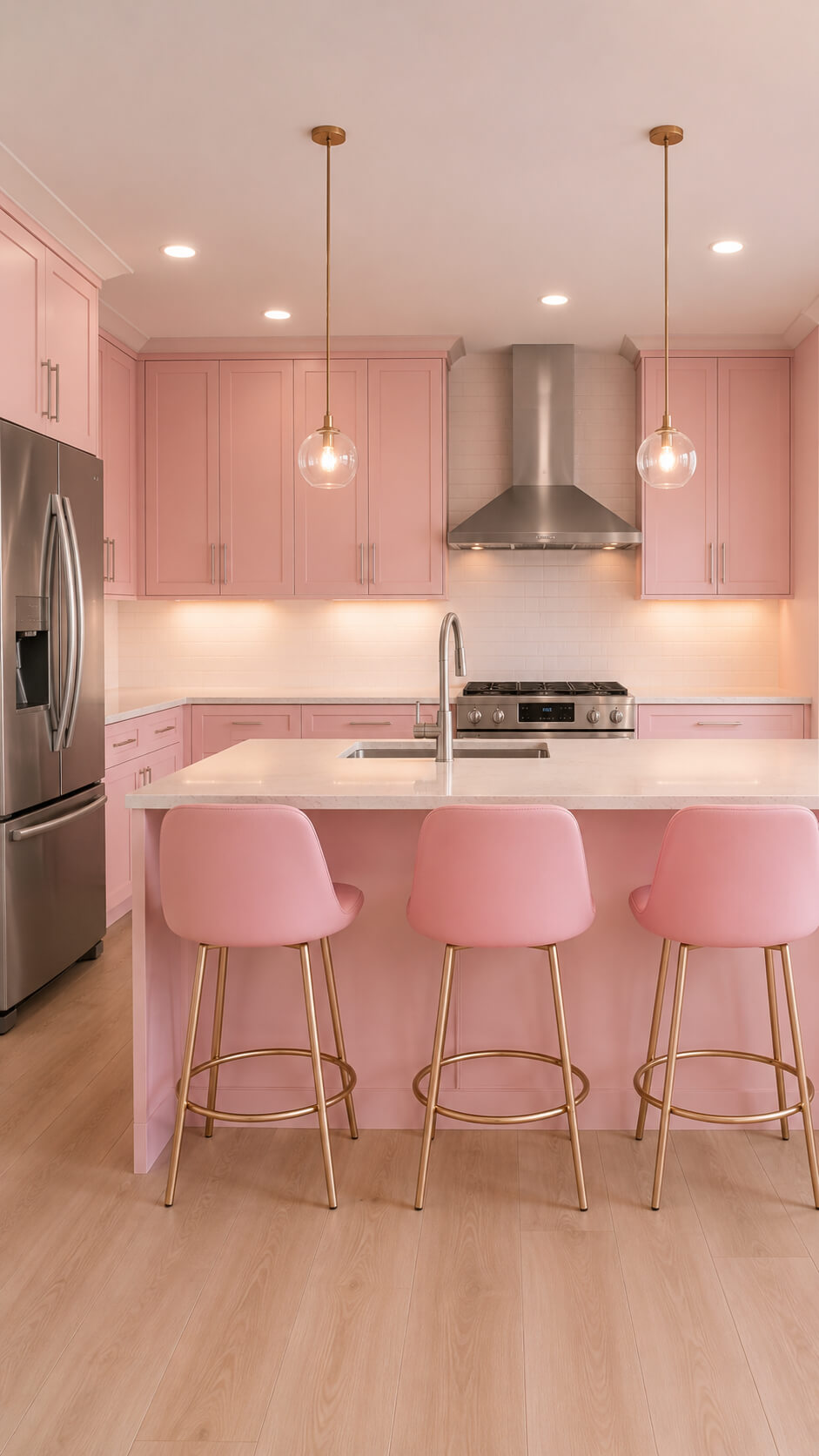 Modern pastel pink kitchen interior