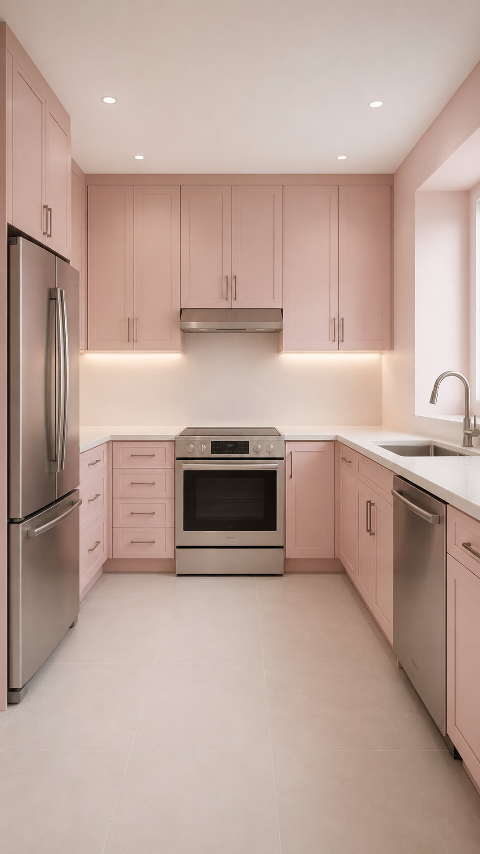 Modern pastel pink kitchen minimalism