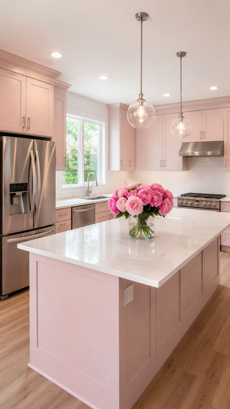 Modern pink and white kitchen