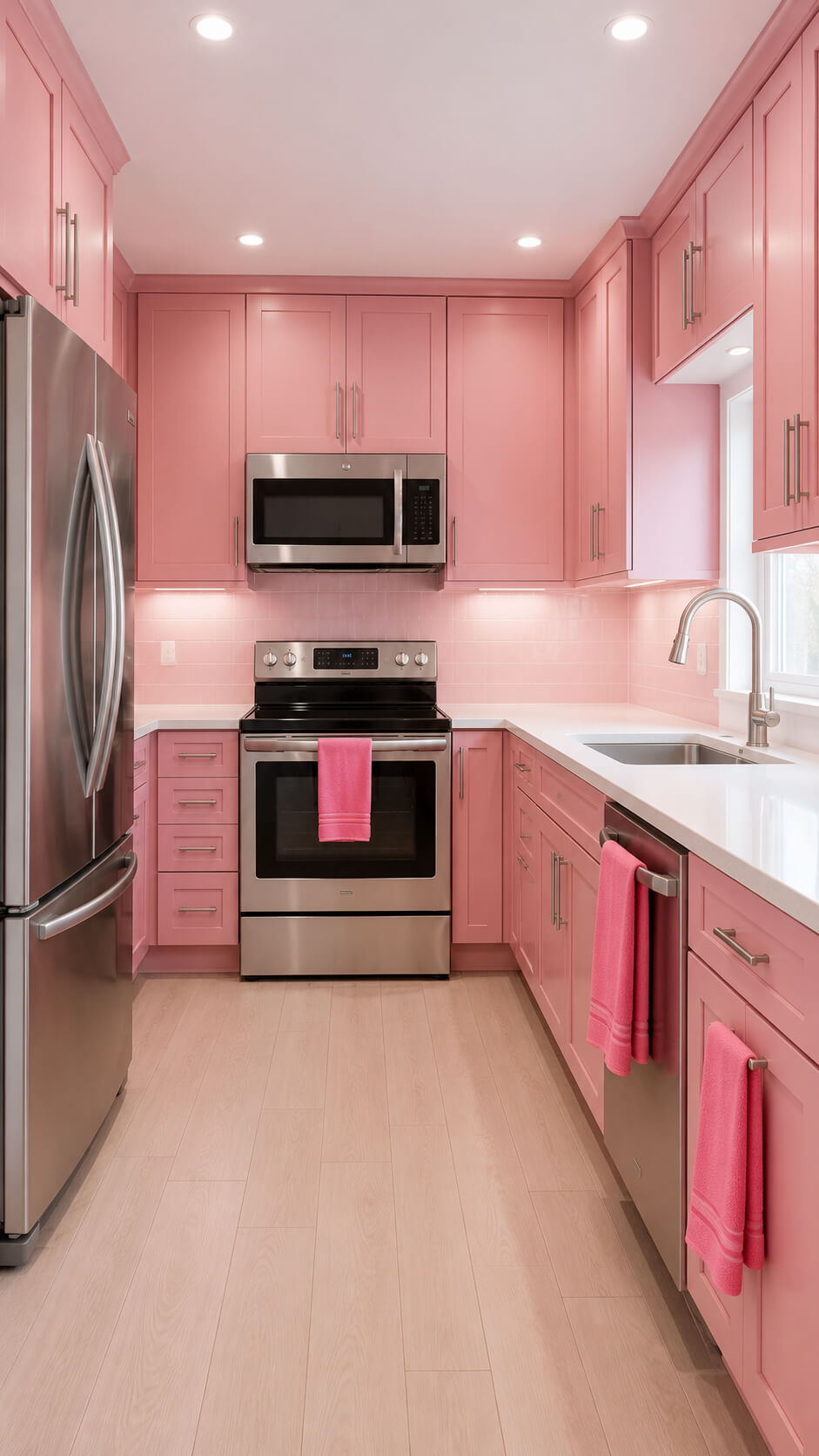 Modern pink themed kitchen interior