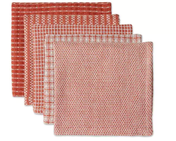 DII Red Dishtowel Set on a white background
