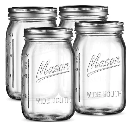 4 SEWANTA Wide Mouth Mason Jars on a white background