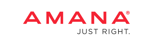 AMANA® logo in red letters with the tagline ‘JUST RIGHT.’ below it.
