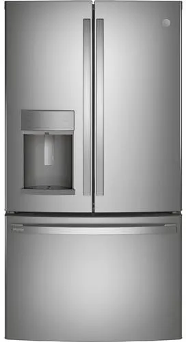 GE Profile 36 inch Counter Depth French Door Refrigerator on a white background