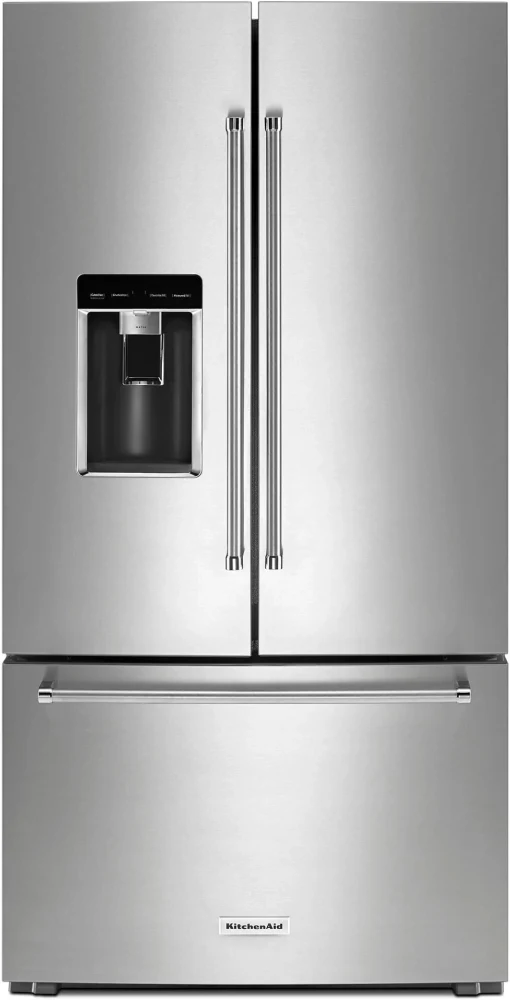 KitchenAid 36″ Counter-Depth French Door Refrigerator with PrintShield™ Finish on a white background