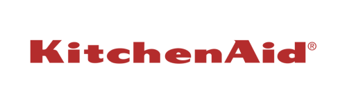 The image depicts the KitchenAid logo. It features the brand name “KitchenAid” written in bold, red letters against a white background. The registered trademark symbol (®) appears at the top right corner of the word