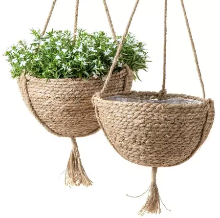 Natural Seagrass Hanging Planter Basket Set on a white background