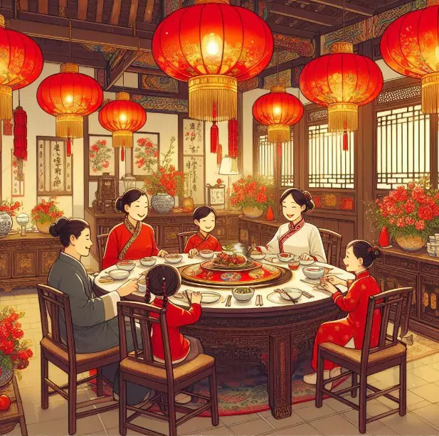 Illustration of a Chinese dining room