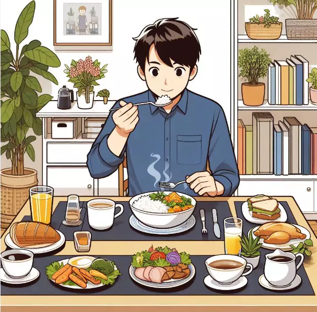 illustration of someone eating at the dining table in a proper posture