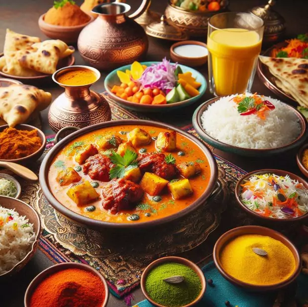 Indian foods placed on a dining table