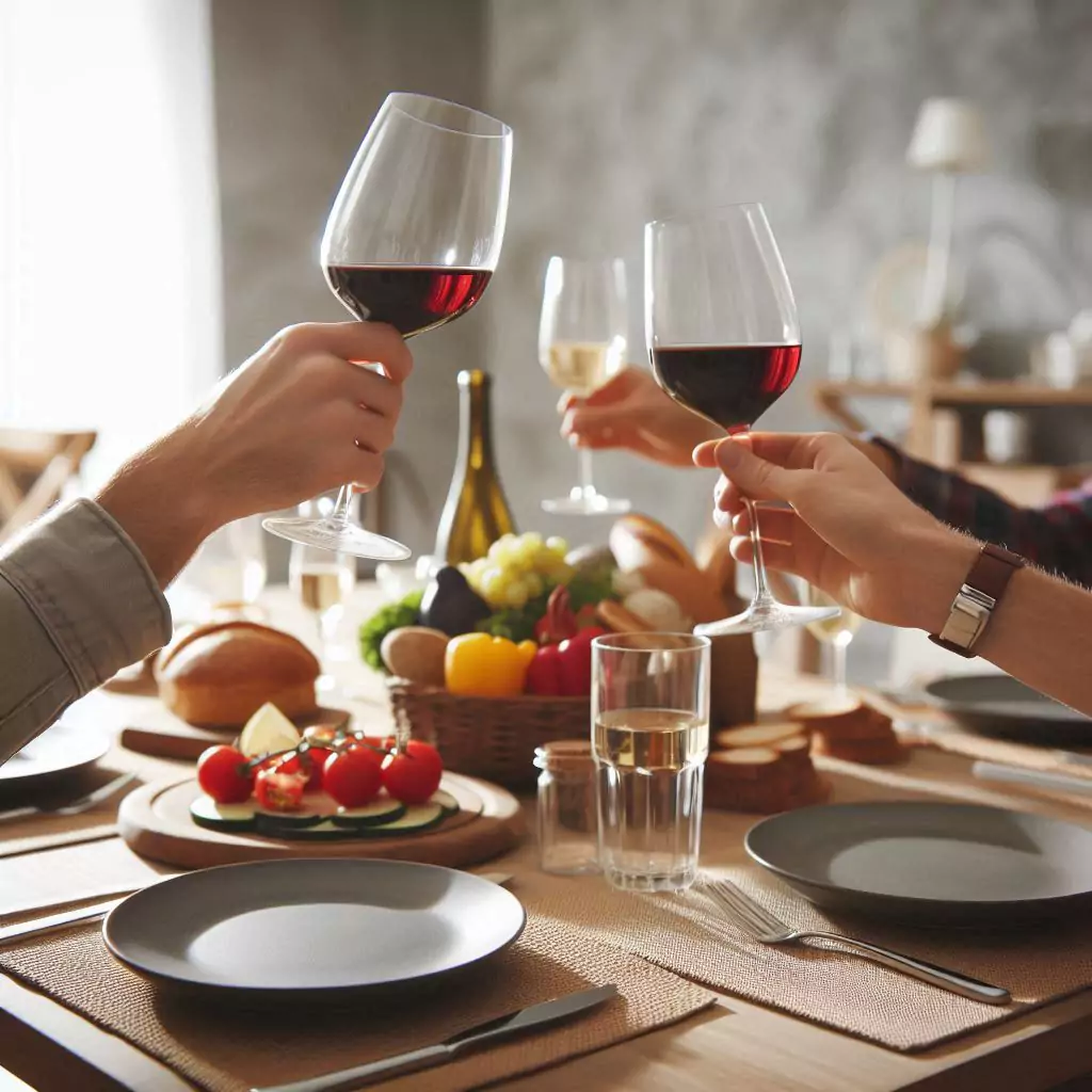 someone toasting before drinking wine at the dining table