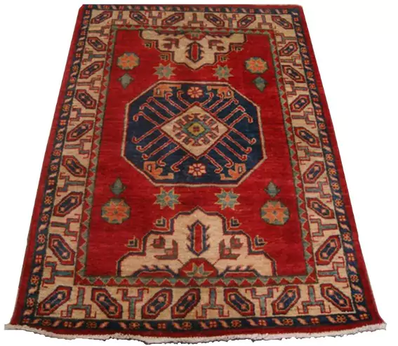 Super Kazak Caucasion Geometric Area Rug on a white background