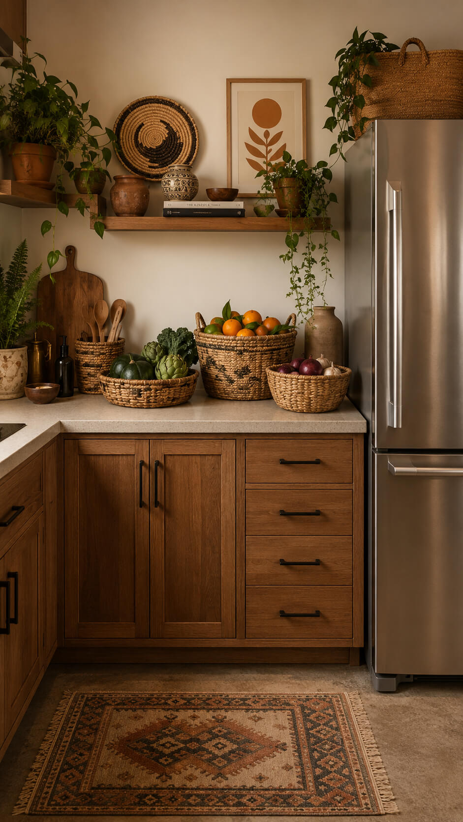 Boho kitchen with earthy charm