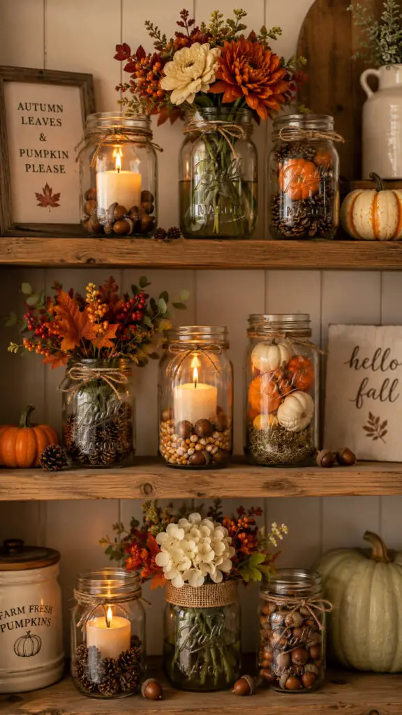 Cozy autumn farmhouse shelf display