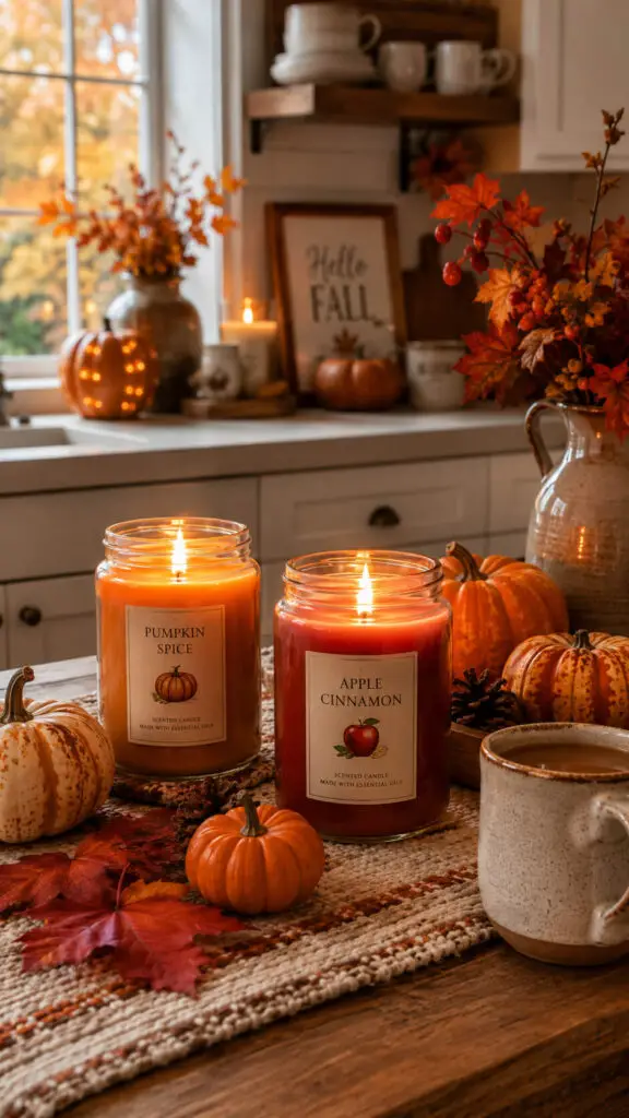 Cozy autumn kitchen with candlelight