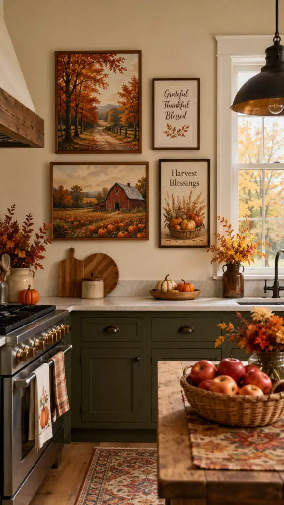 Cozy autumn kitchen with harvest decor