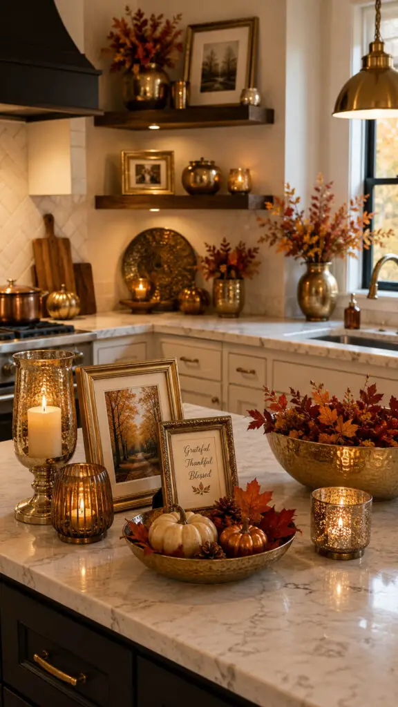 Cozy autumn kitchen with metallic accents