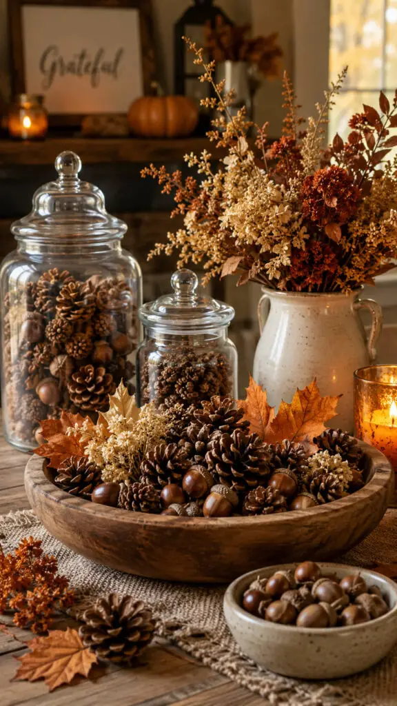 Cozy autumn tablescape with rustic decor
