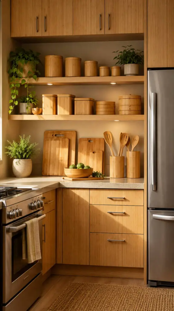 Cozy minimalist bamboo kitchen scene
