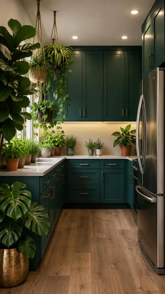 Cozy plant filled modern kitchen interior