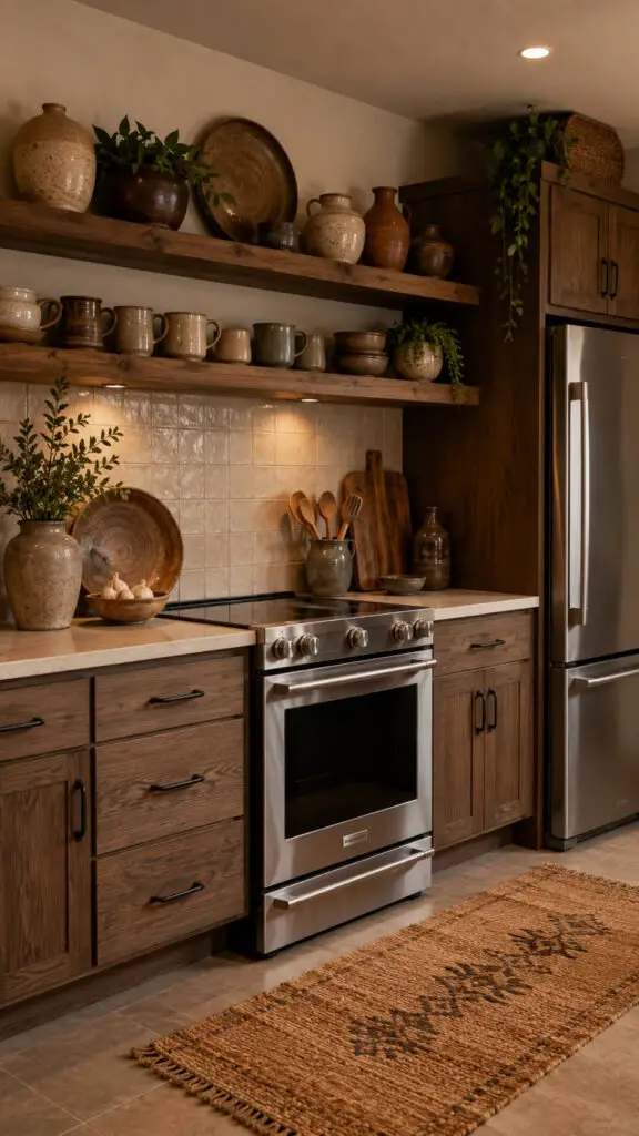 Cozy rustic kitchen with pottery details