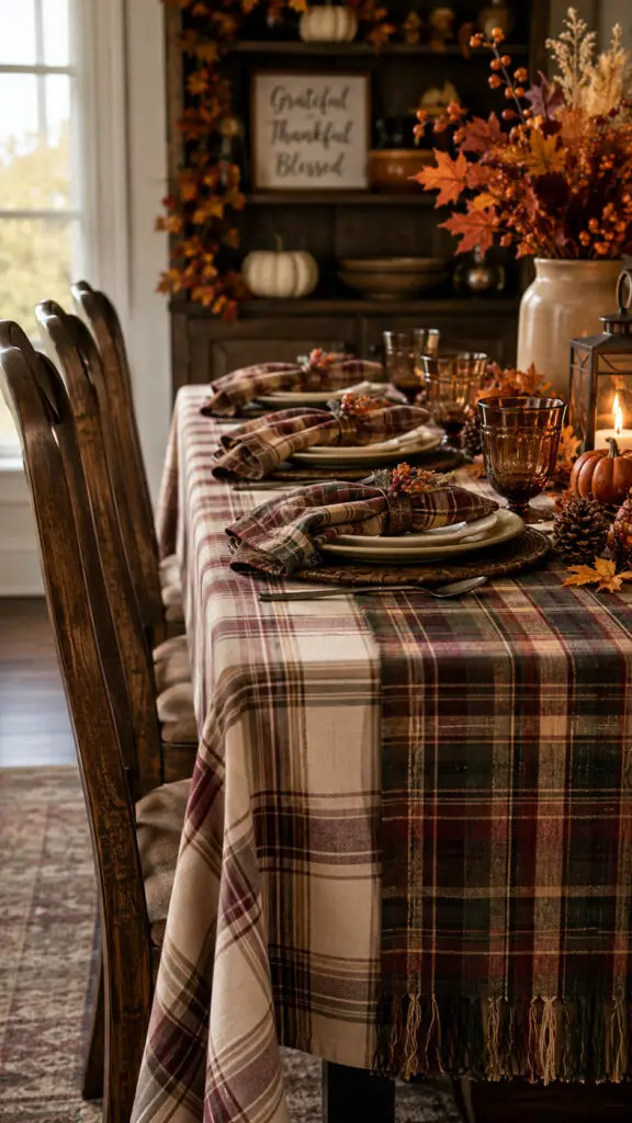 Plaid Cozy Autumn Harvest Table Setting