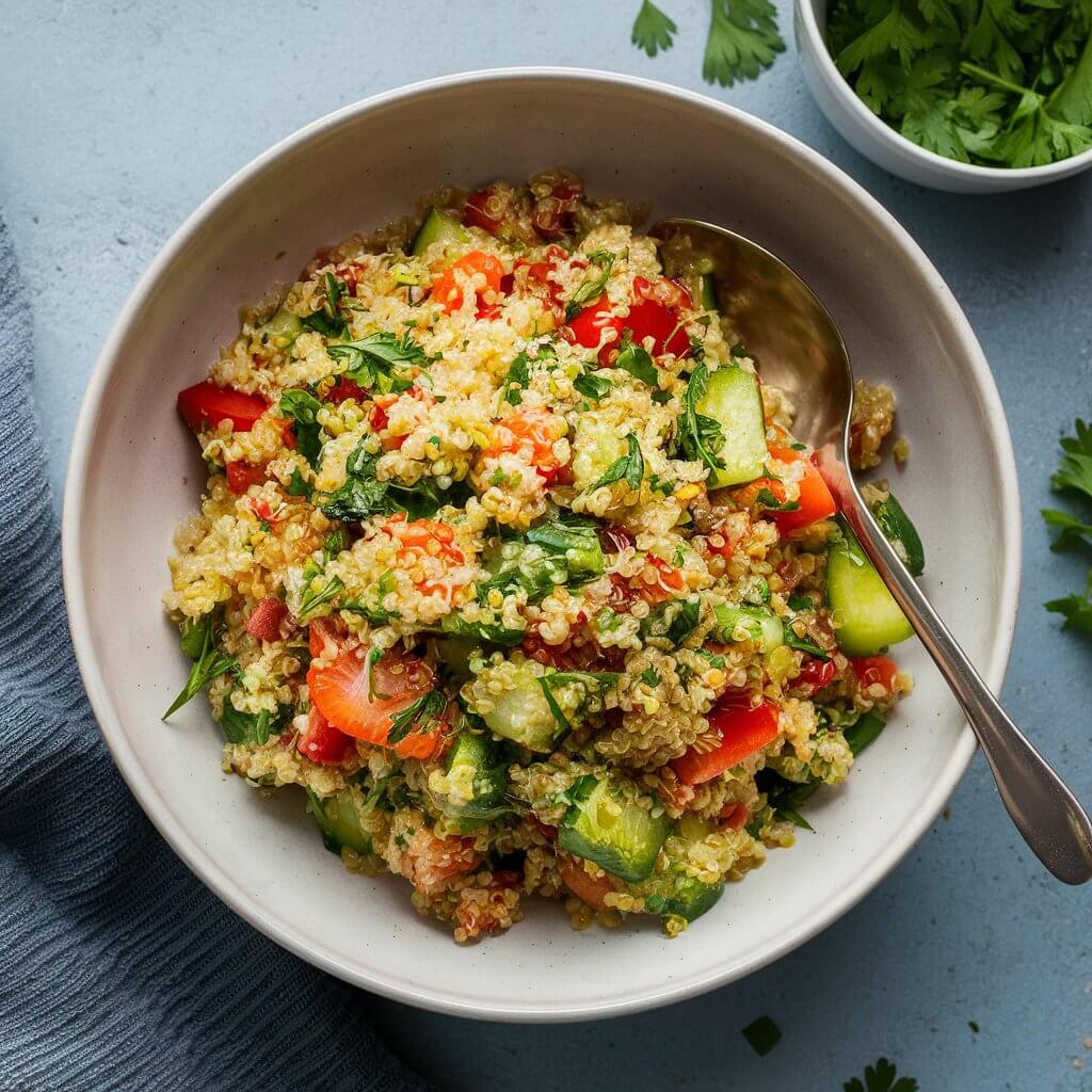 Quinoa Salad: A bowl of quinoa salad with fresh vegetables and herbs.