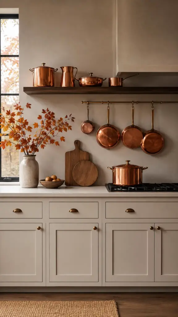 Warm autumn kitchen with copper accents