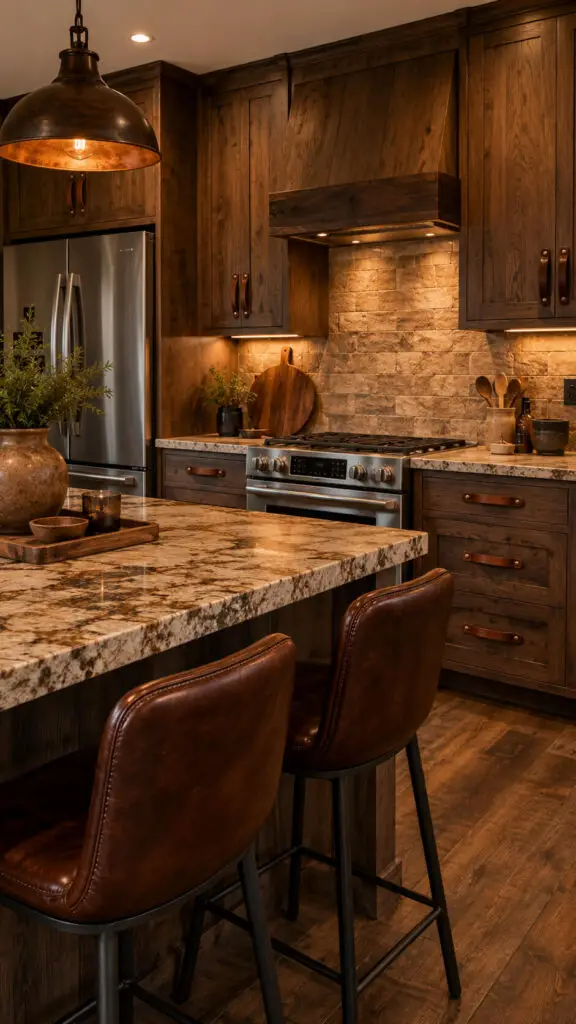 Warm rustic kitchen with industrial accents