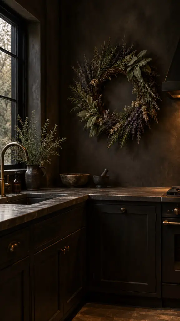 Moody Herbal Wreath Kitchen
