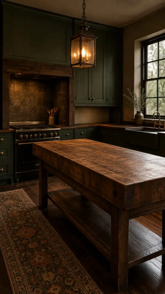 Moody Vintage Green Kitchen Island