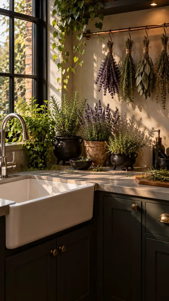 Sunlit Rustic Herb Kitchen Corner
