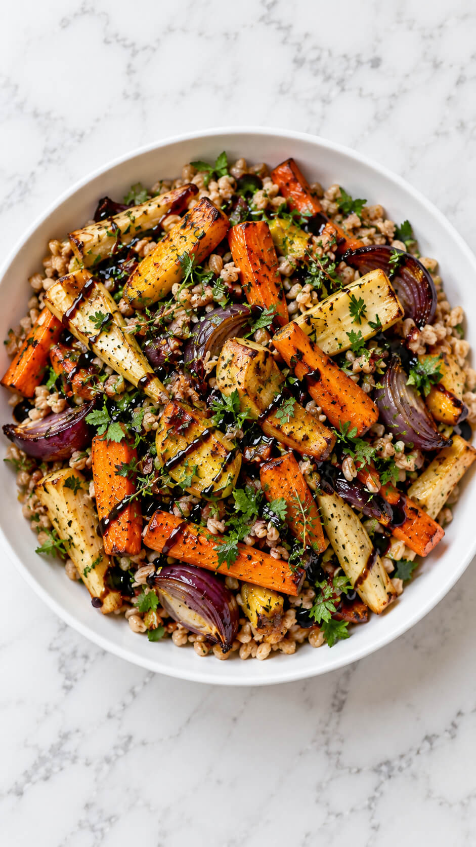 Warm Farro and Roasted Vegetable Salad