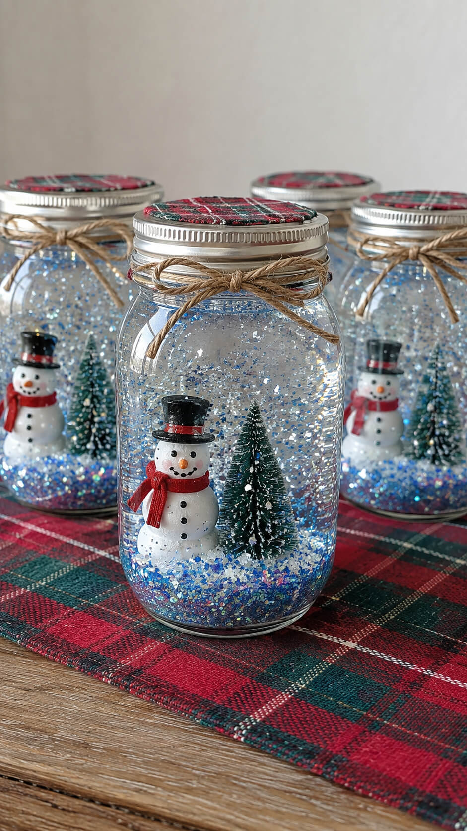 Handmade Plaid Snow Globe Jars