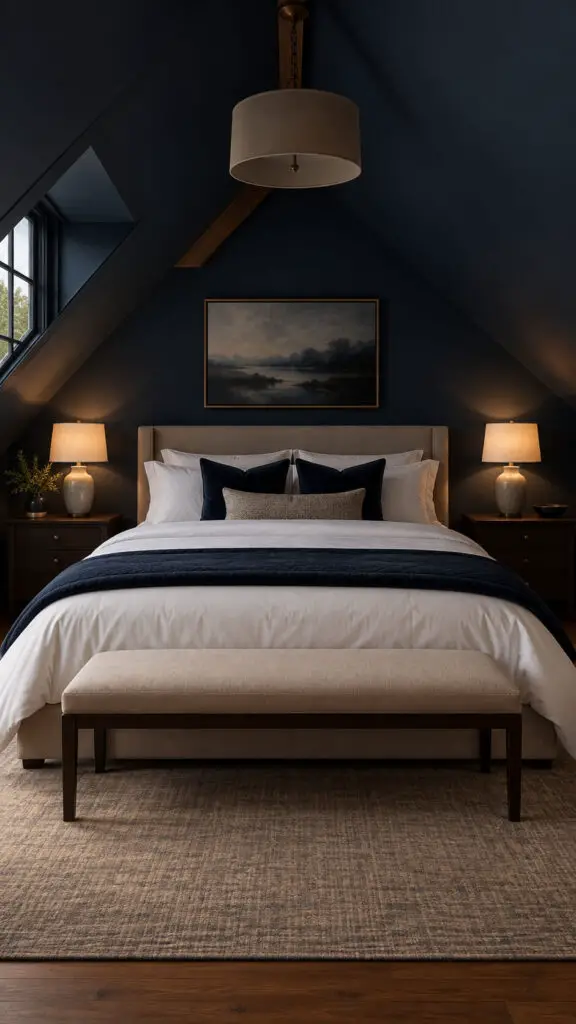 Moody Navy Attic Bedroom Retreat