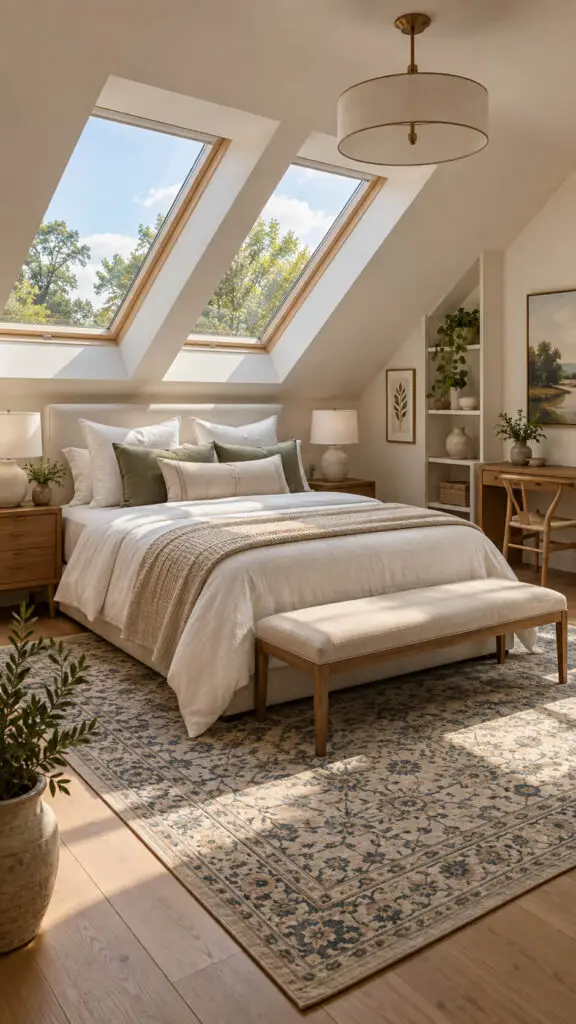 Serene Skylit Scandinavian Attic Bedroom