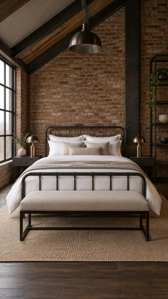 Warm Industrial Loft Bedroom